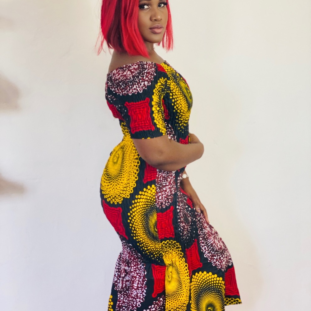 Bodycon African Ankara midi ruffle dress